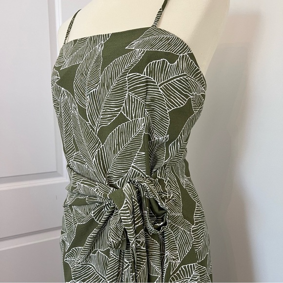 Blu Pepper Spaghetti Strap Square Neck Wrap Green Dress Lg Tropical Resortwear - Picture 3 of 10